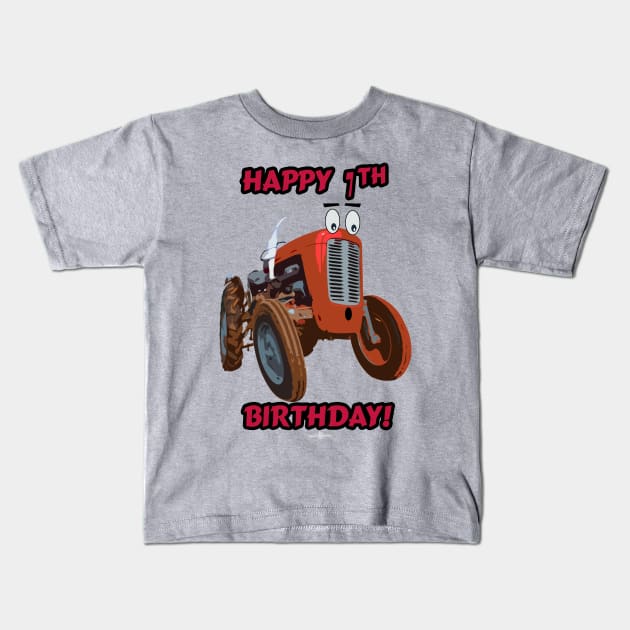 Happy 7th Birthday tractor design Kids T-Shirt by seadogprints